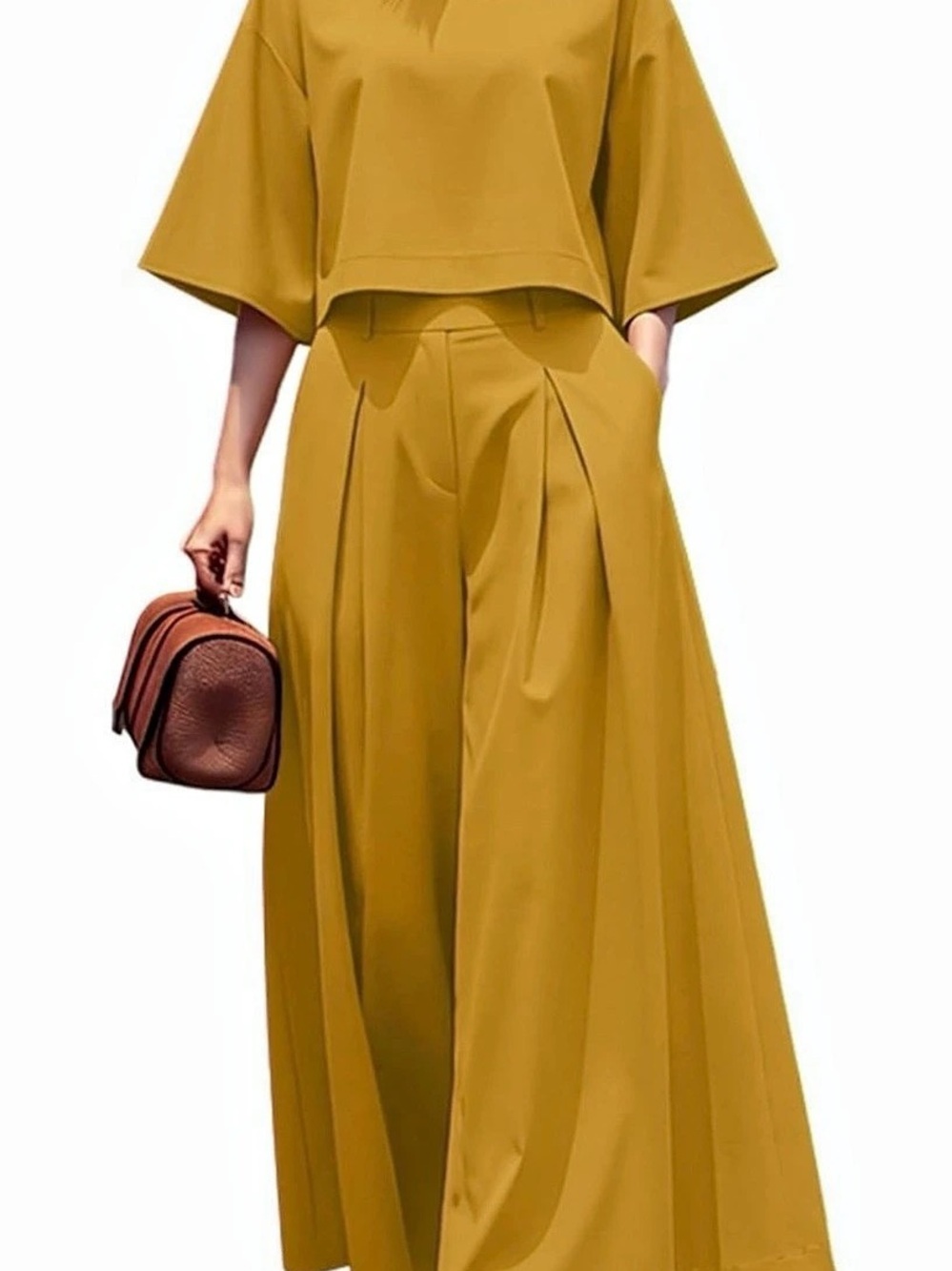 ZANZEA Women Casual Short Sleeve Crop Top and Wide Leg Pants Set Crop Top Wide
